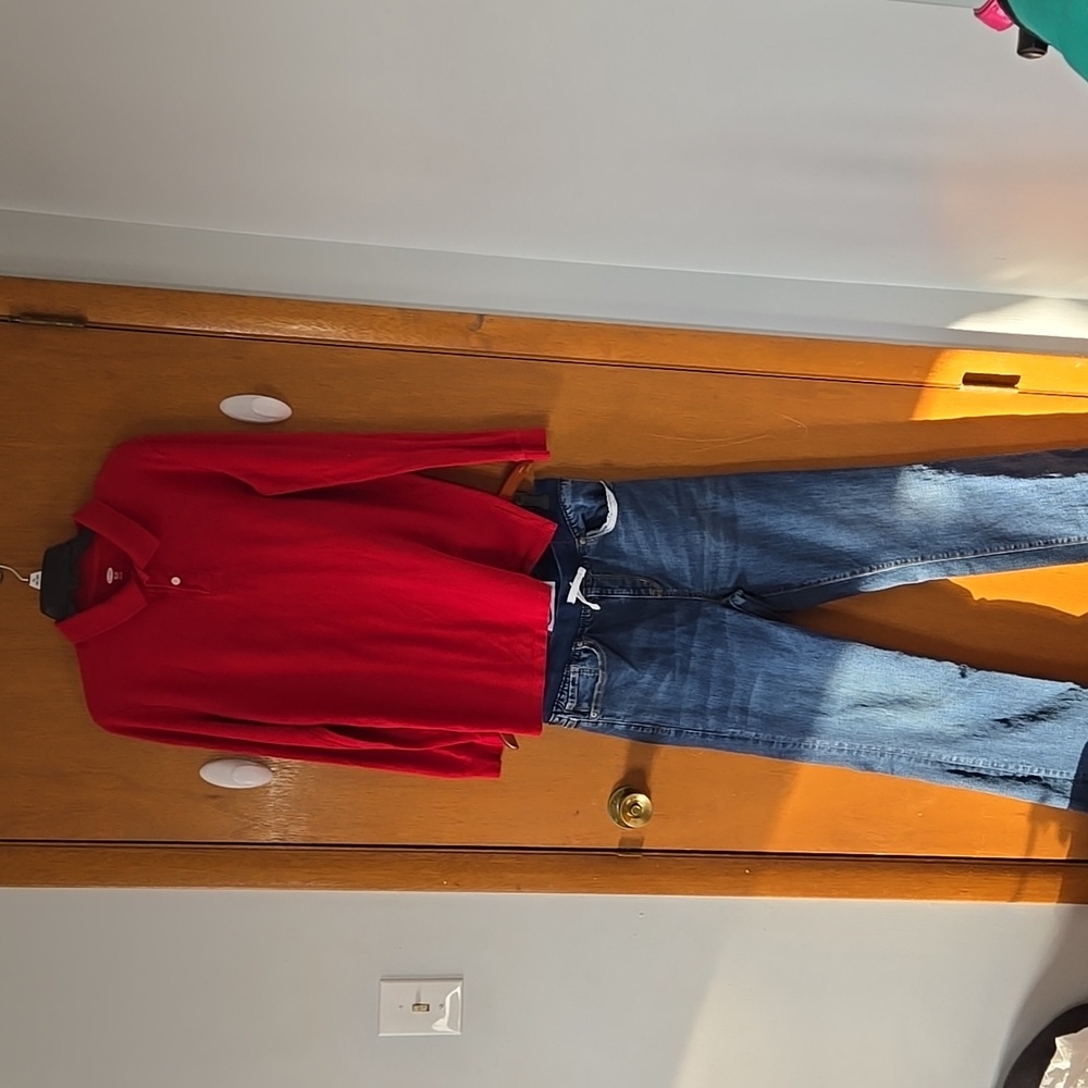 Old Navy red boy's  long sleeve polo shirt & Jeans " Karate" Style Old Navy Too.